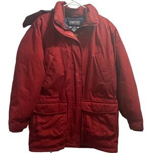 Women's Lands' End Red Goose Down Fill Puffer Coat Size Medium With Wear